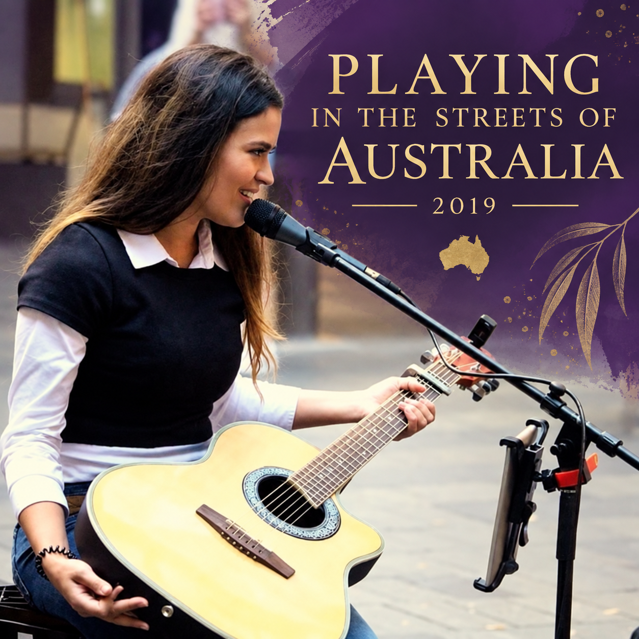 Chika Toro playing guitar in the streets of Australia in 2019